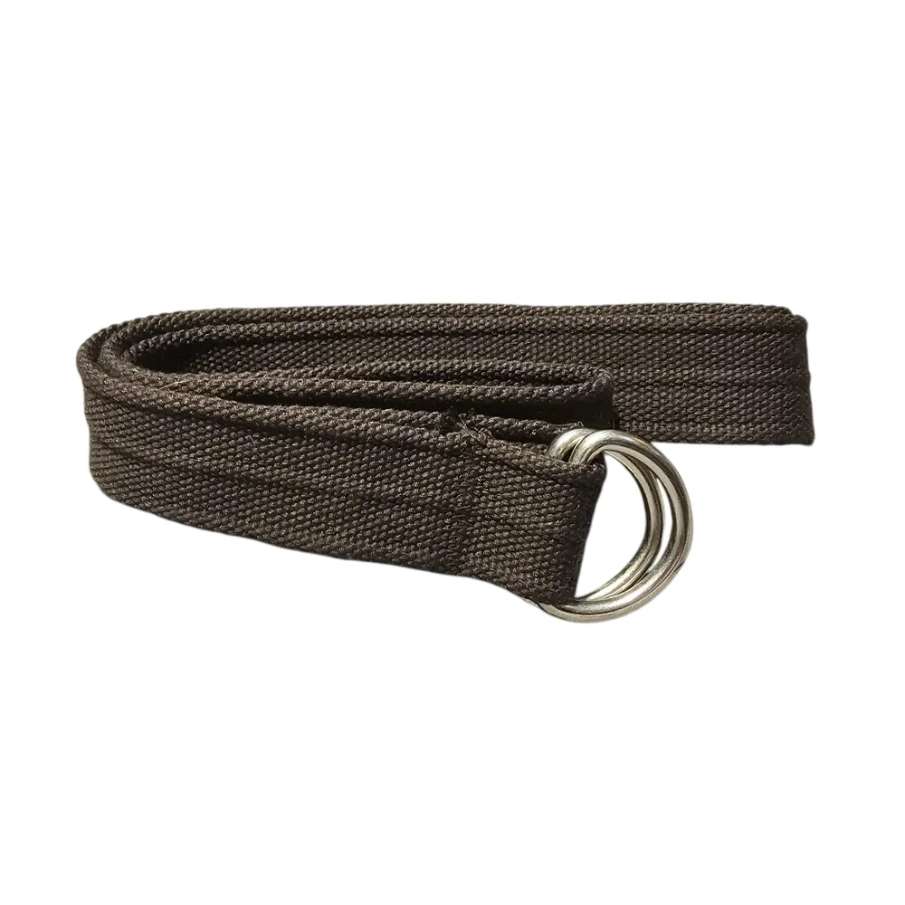 Brown Canvas Woven Belt with D Ring Silver Buckle